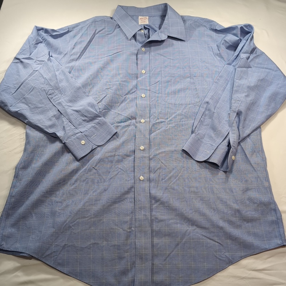 Brooks Brothers Shirt Mens 17- 35 Blue Plaid Button Up Classic‎ Fit Long Sleeve